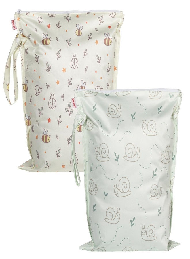 HECCEI Wet Dry Bag, 2-Pack Reusable Waterproof Wet Bags for Swimsuits & Baby Clothes, Leakproof Cloth Diaper Wet Bags for Travel & Diaper Changes (Garden Friend) - Image 1